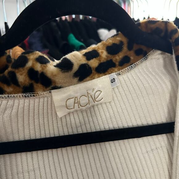 Cache Full Zip Rib Knit Long Sleeve Cardigan Sweater Cream Size Small - Picture 2 of 5